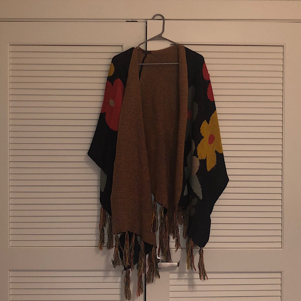 Floral Sweater Poncho Cardigan